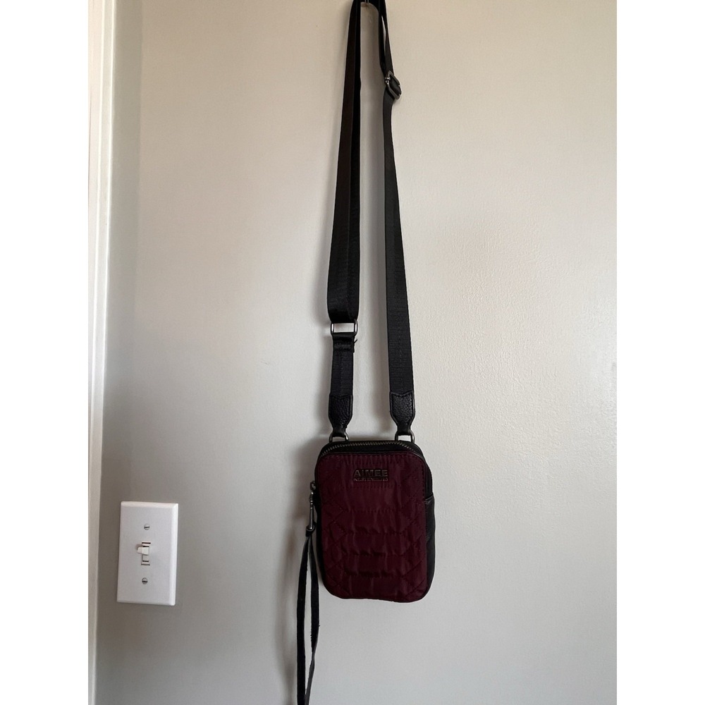 Aimee Kestenberg Purse Crossbody‎ Quilted Nylon Leather Phone Bag Maroon Purple